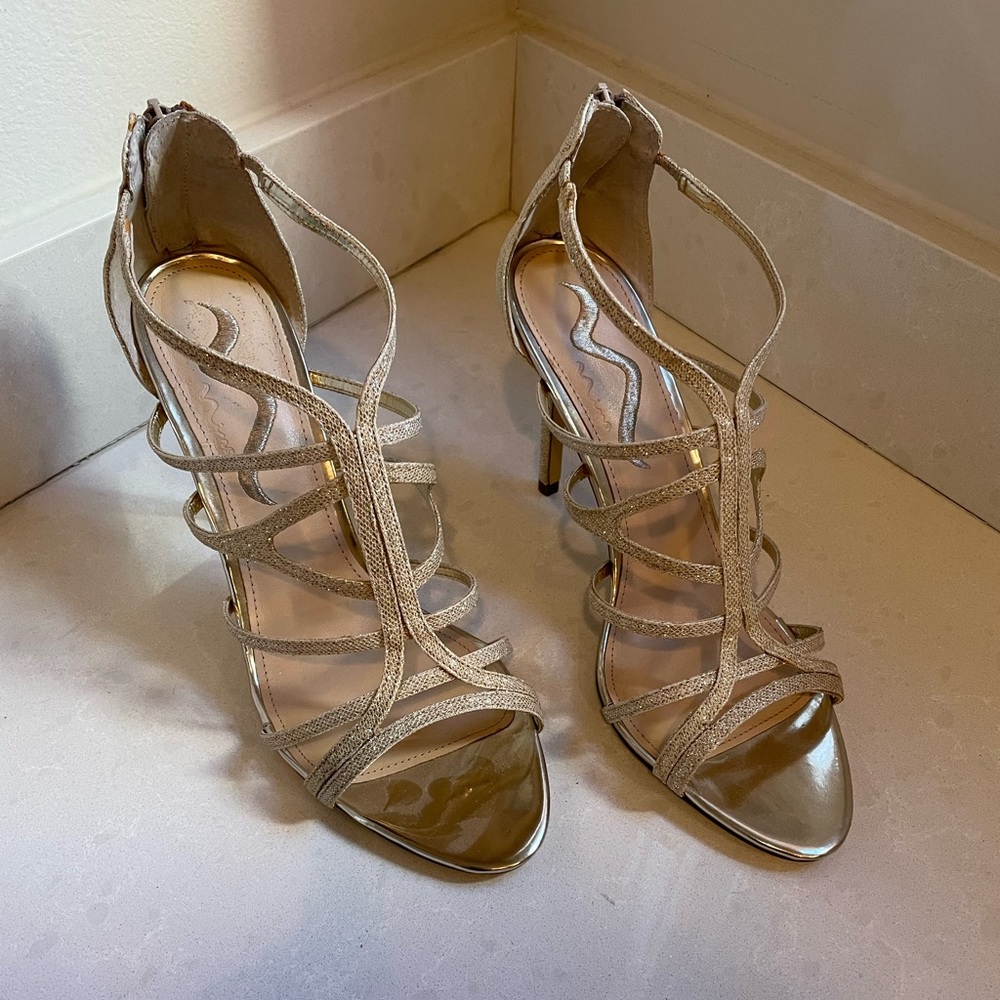 Metallic cage sandals